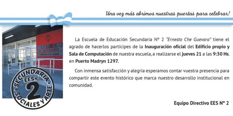 Mañana, 9.30 hs – Se inaugura oficialmente la Escuela Secundaria Nº2