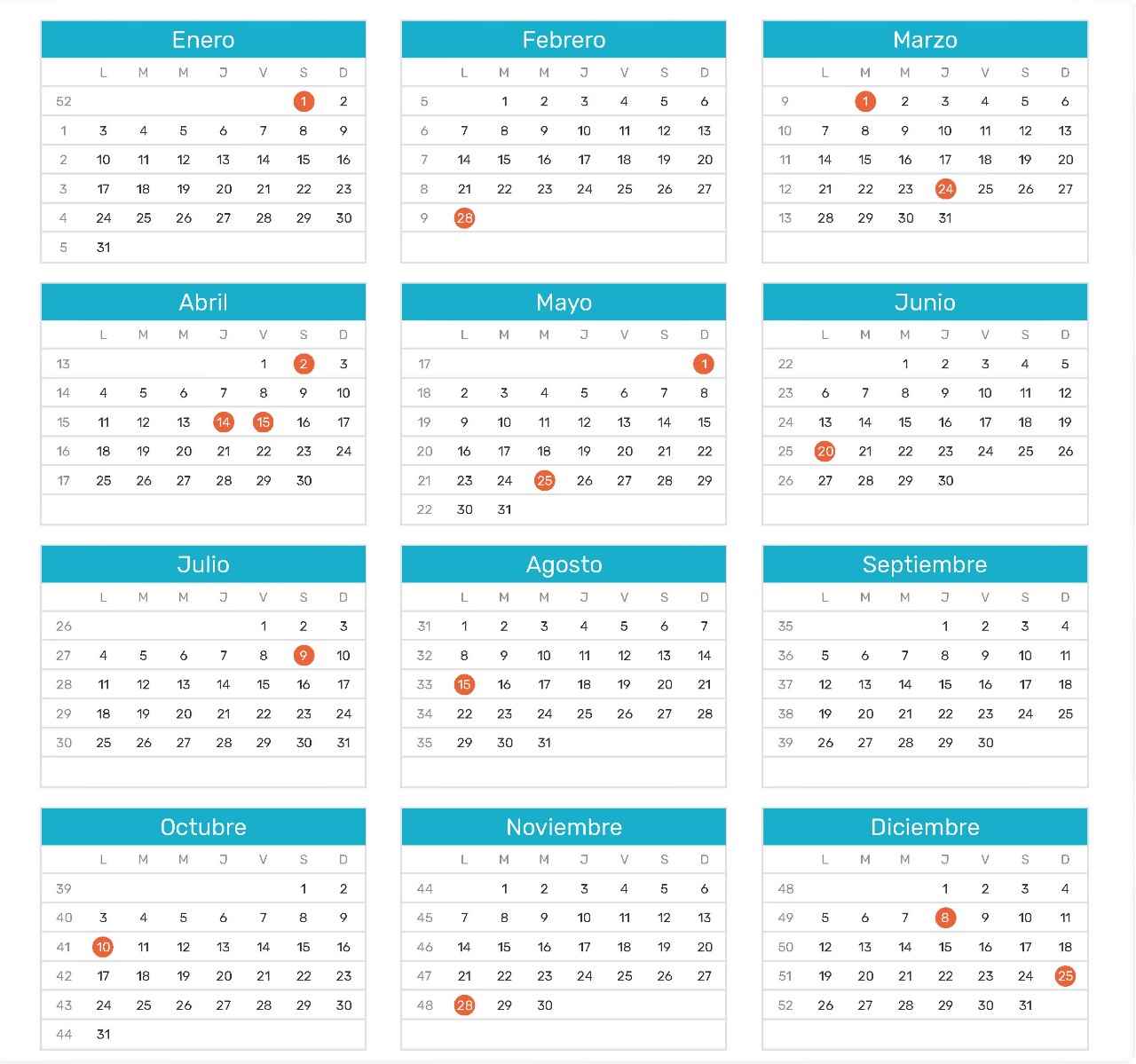 El calendario completo de los feriados del 2022