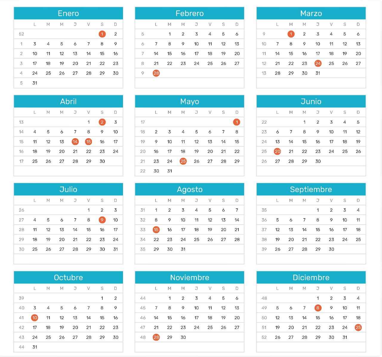 El calendario completo de los feriados del 2022