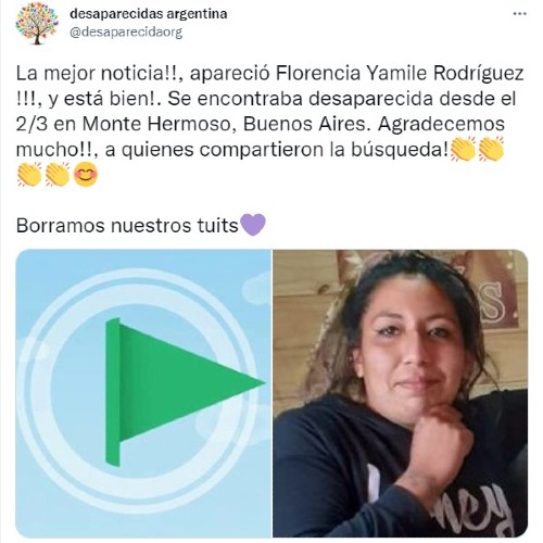 Tweet Florencia Yamile Rodríguez