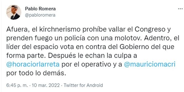 Tweet de Pablo Romera