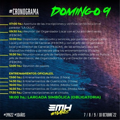 Cronograma Enduro - Domingo 9