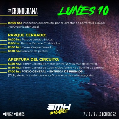 Cronograma Enduro - Lunes 10