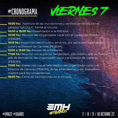 Cronograma Enduro - Viernes 7