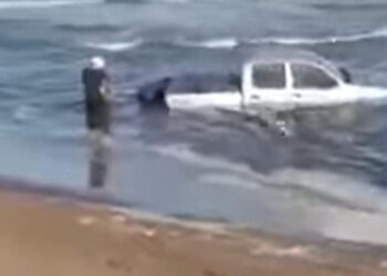 Camioneta hundida en la desembocadura del sauce