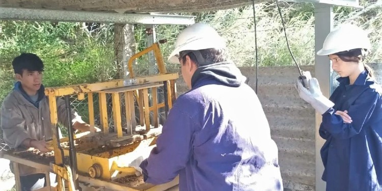 Alumnos de la secundaria técnica experimentan con bloques de material reciclable y construyen un aula