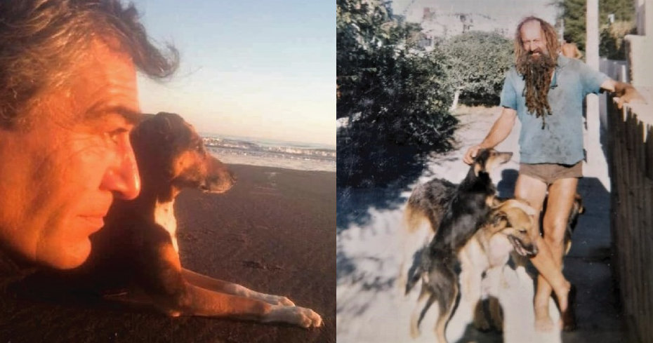 Cristian Larsen sobrino de Leif con el perro chocolate y Leif Larsen