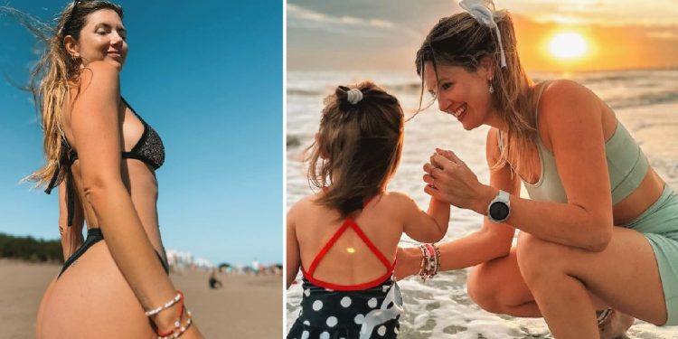 Stephanie Demner junto a su hija en Monte Hermoso