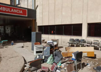 Imagen de un sector del Hospital Penna tras las inundaciones