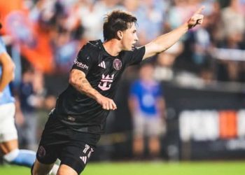 Baltasar Rodríguez festeja su gol en la goleada de Inter Miami